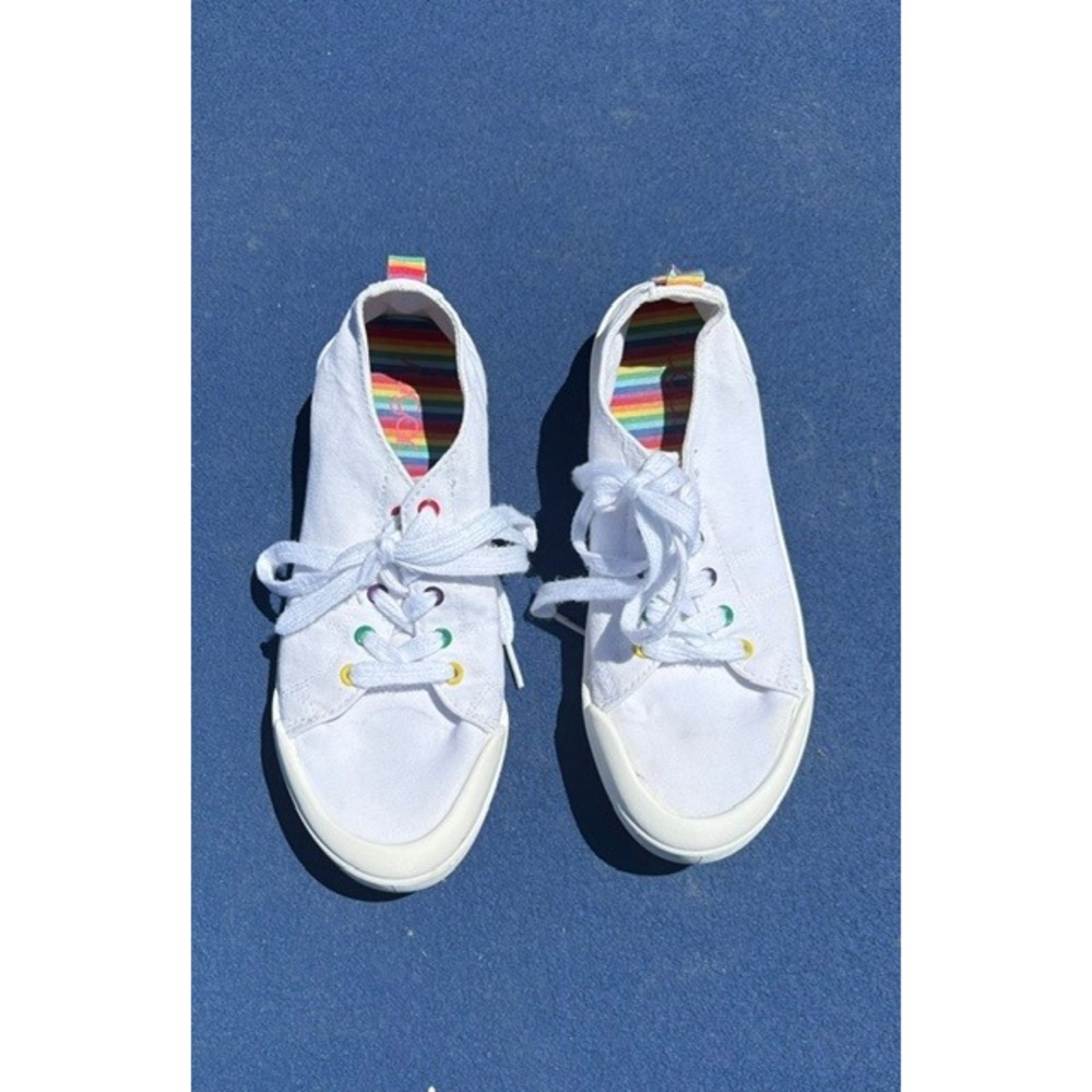 Sugar "Festival" White‎ Canvas Sneakers - Rainbow Eyelet Edition - 7.5